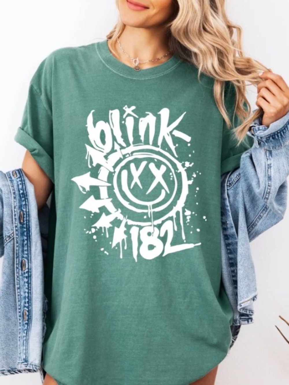 Comfort Color Blink 182 Smiles Face Graphic T-Shirt, Grunge Rock Band Tee - Picture 2 of 6